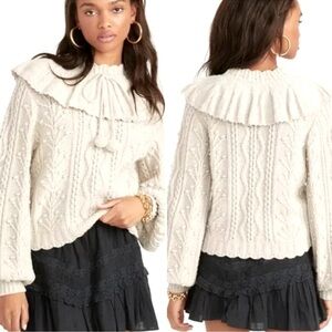 LOVESHACKFANCY AVENUE PURITAN COLLAR SAND CASTLE SWEATER SIZE XS